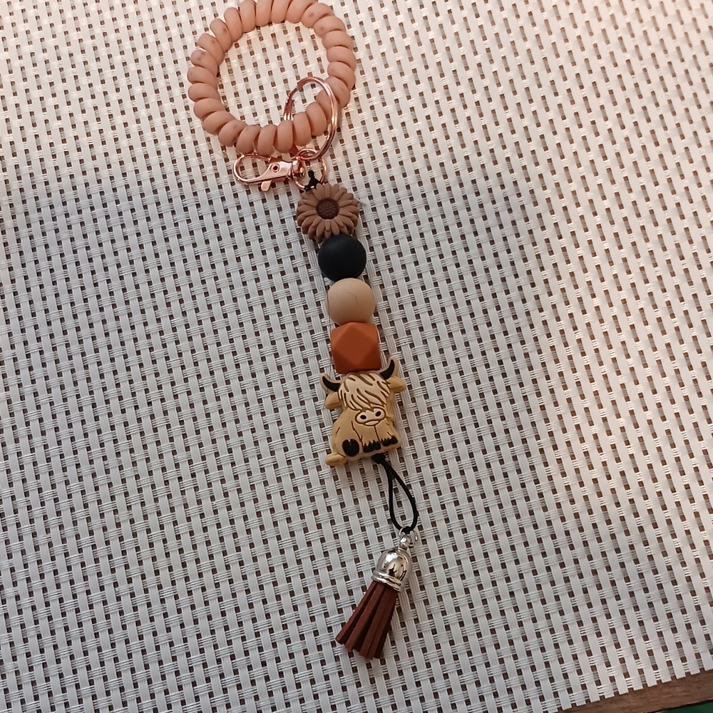 Beaded Keychain Bracelet with Lion Charm - Multicolor